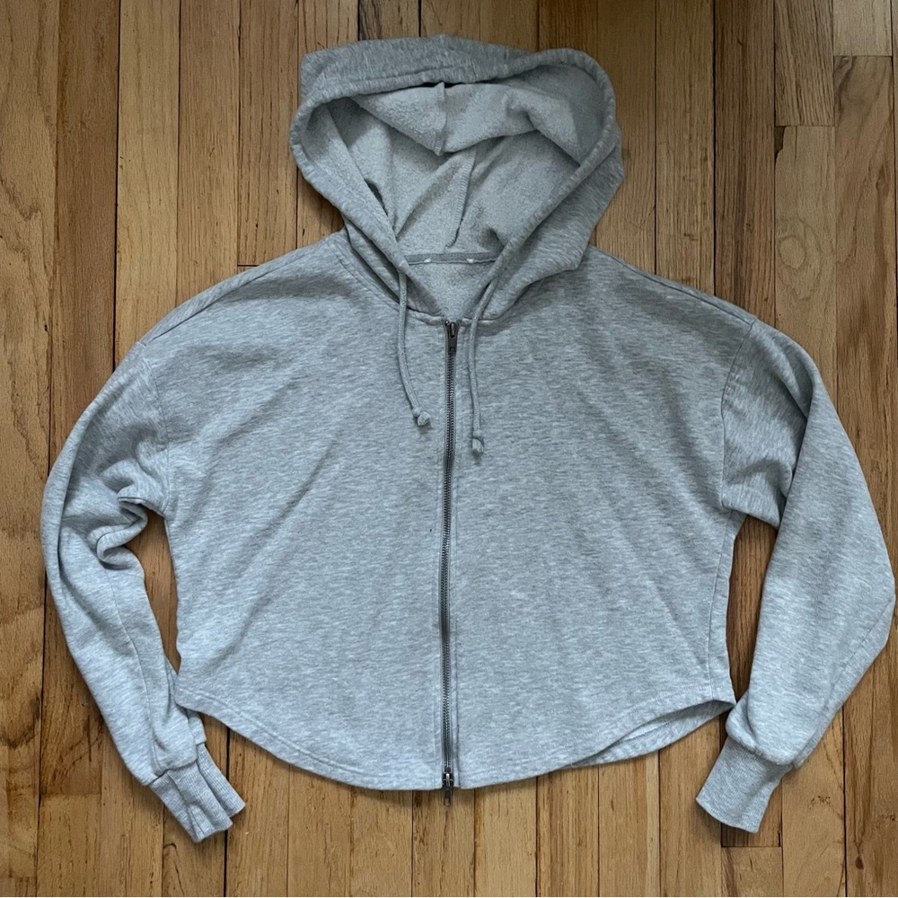 Vintage Cropped grey zip up hoodie sweatshirt - Picture 4 of 5